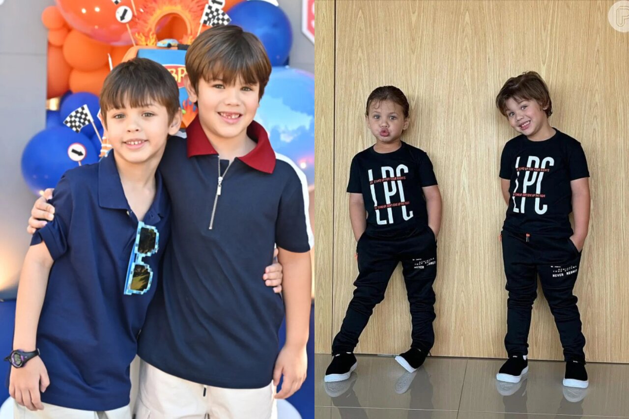 Dois meninos sorrindo em poses diferentes